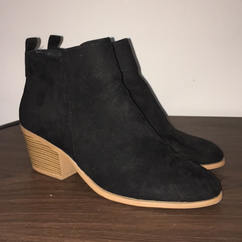 Black faux leather booties